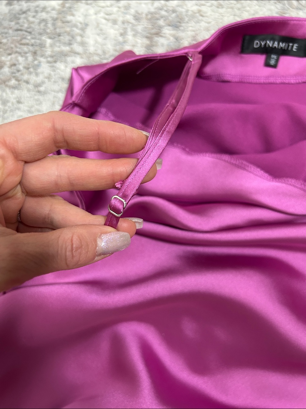 Dynamite Fuchsia Satin Slip Dress Cowl Neck Slit Mini Dress - Picture 5 of 5